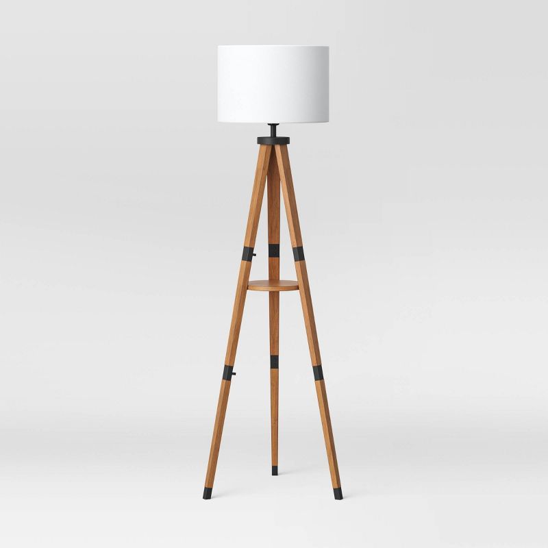 Wood Tripod Floor Lamp with Shelf Brown - Threshold™ | Target