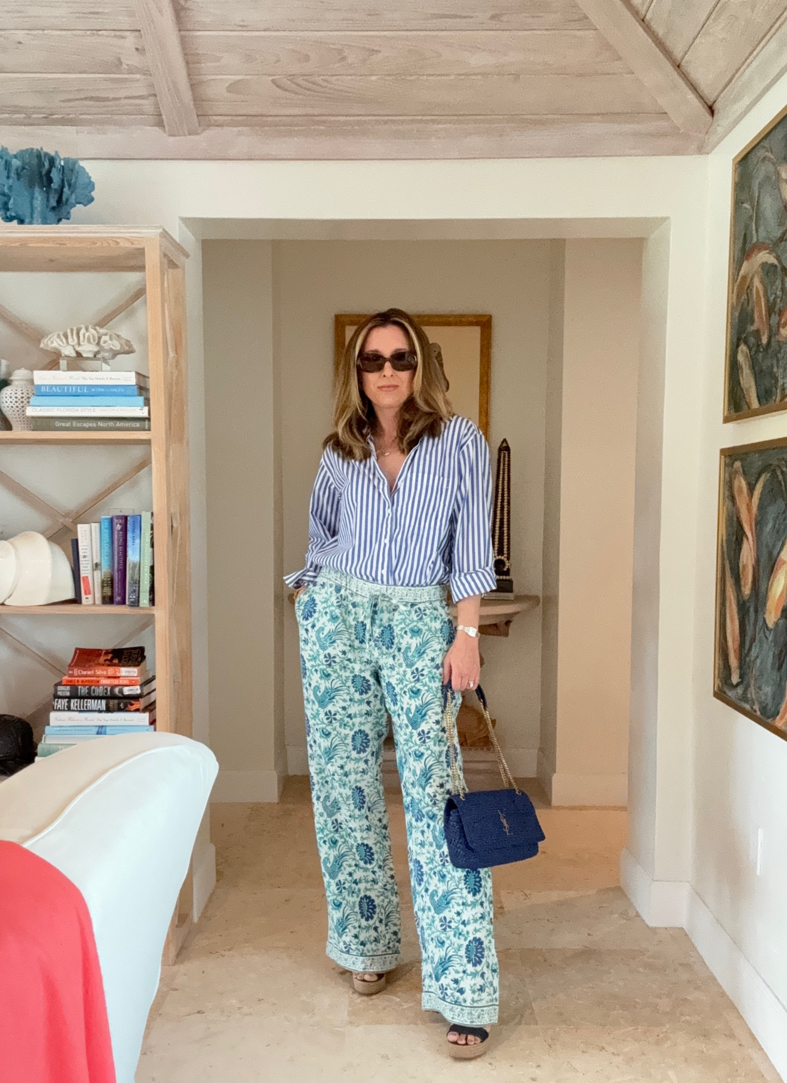 Spring break series, night 1 ✨

Layering up for a cooler evening (a mix of seasons’ past with newer):

Shirt by H&M (old)
Palazzo pants by Calypso (old)
Bag by YSL
Wedges by Tabitha Simmons
Sunnies from Amazon

#LTKSeasonal #LTKfindsunder50 #LTKtravel