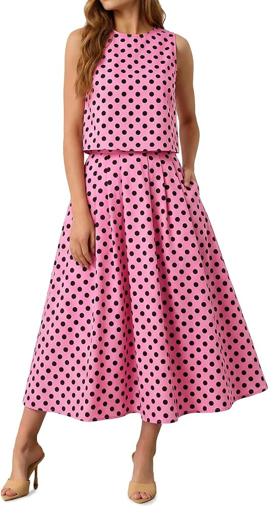 Tankaneo Womens 2 Piece Skirt Sets Summer Striped Sleeveless Tank Tops Midi Dress Travel Vacation... | Amazon (US)