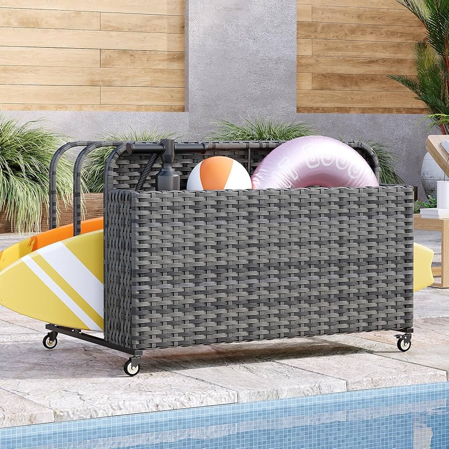 Pool Float Storage Basket, Wicker Rattan Outdoor Float Holder Poolside Storage Organizer Caddy Ca... | Amazon (US)