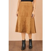 Yumi Women's Faux Suede Midi Skirt in Brown | Size: 16 | Debenhams UK