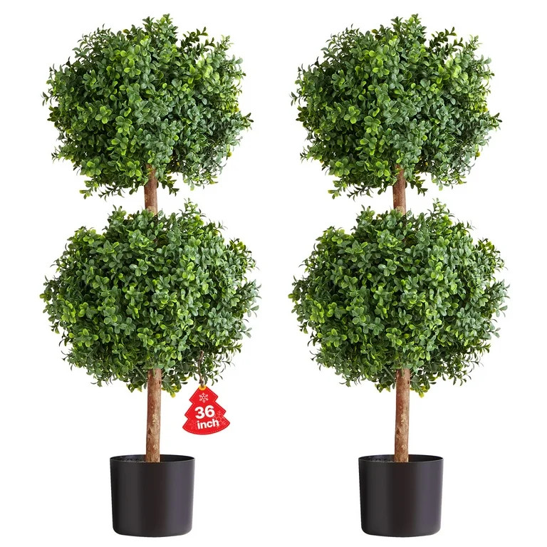 VEVOR Artificial Topiary Boxwood Double Ball, 2 Set 36 inch Faux Boxwood Plant Balls, Fake Silk T... | Walmart (US)