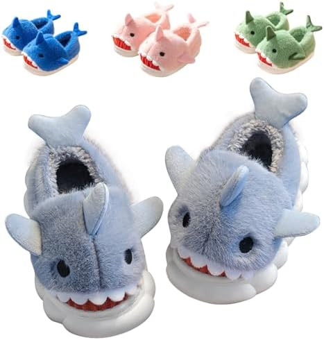 Fiedaz Boys Girls Shark Slippers for Toddler Kids - Cute Plush Warm Non-Slip Indoor Bedroom Winte... | Amazon (US)