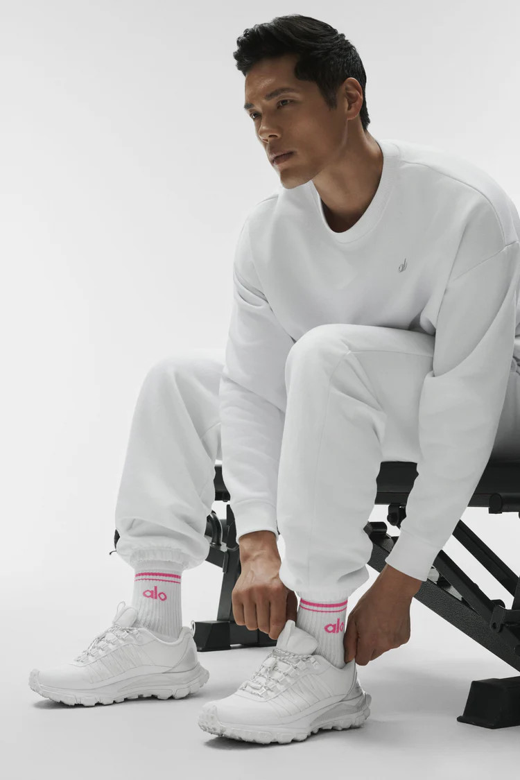 Unisex Half-Crew Throwback Sock - White/Paradise Pink | Alo Yoga (US)
