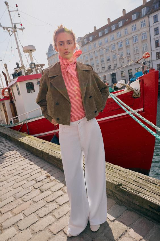 CROPPED DOUBLE BREASTED 100% LEATHER TRENCH | Zara US