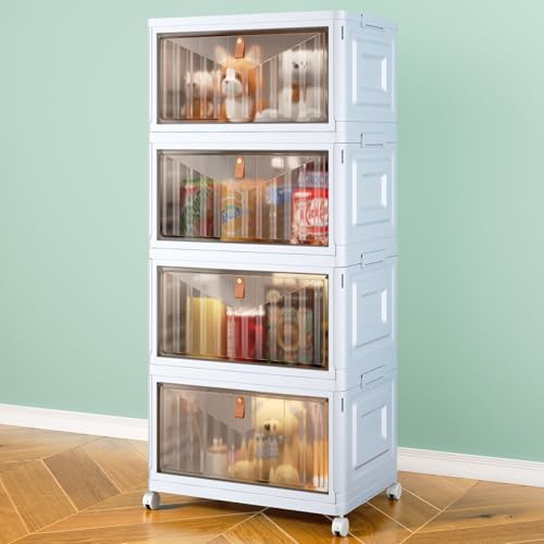 4 Tier Stackable Plastic Storage Bins with Lid and Wheels - 23 QT Closet Organizers and Storage, Foldable Storage Containers, Organization and Storage Boxes for Craft, Home, Pantry, Dorm, Grey | Amazon (US)