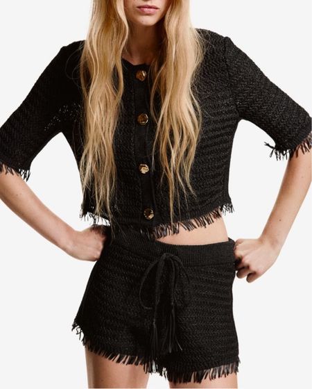 Fringe knit black lady jacket and shorts matching set 

#LTKSeasonal #LTKfindsunder100 #LTKfindsunder50
