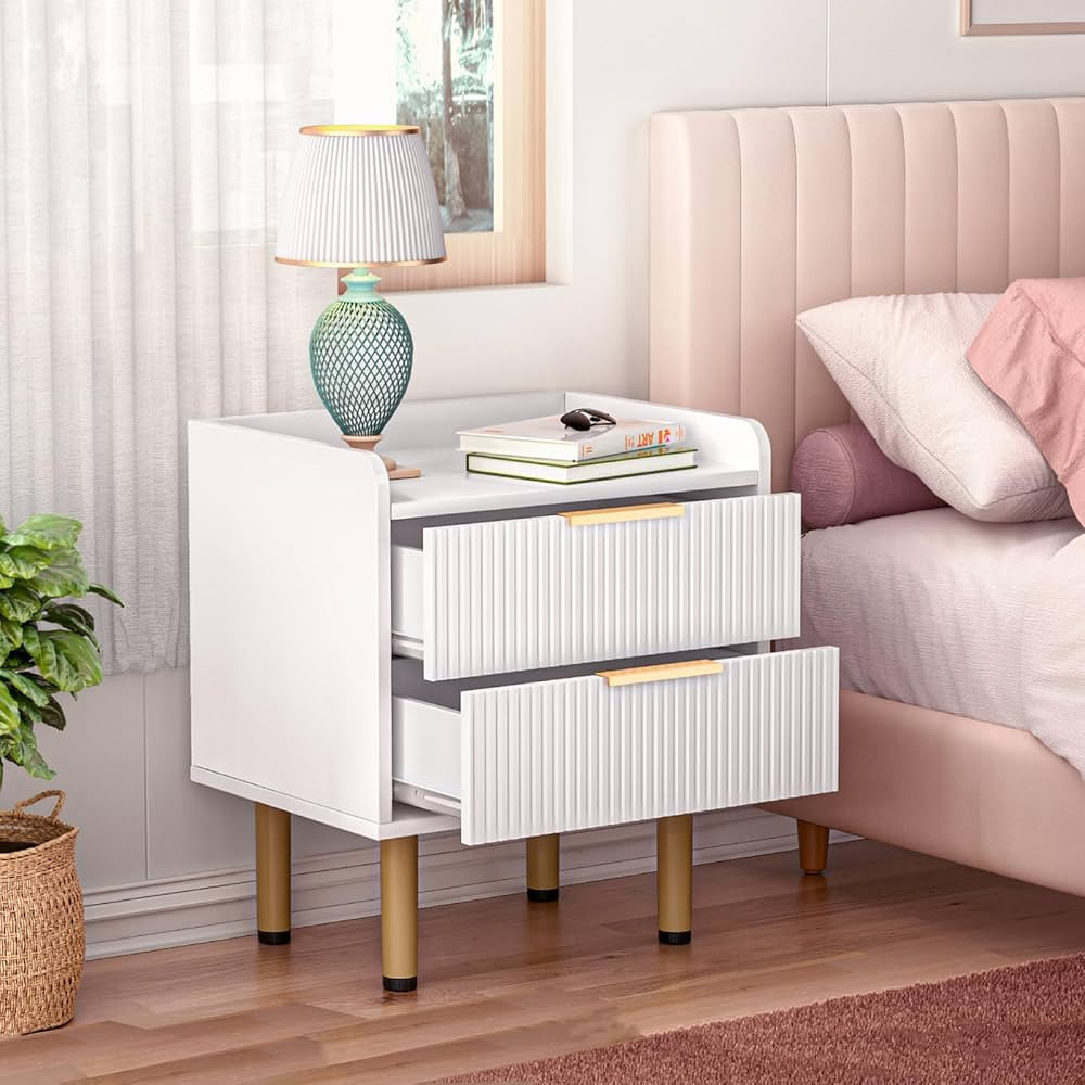 Warm White Night Stand, Bedside Tables with 2 Drawers, Mid Century Modern Nightstand with Storage... | Amazon (US)
