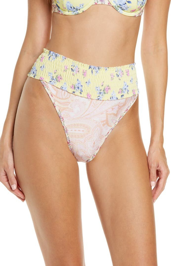 River Island High Waist Mixed Print Smocked Bikini Bottoms | Nordstrom | Nordstrom
