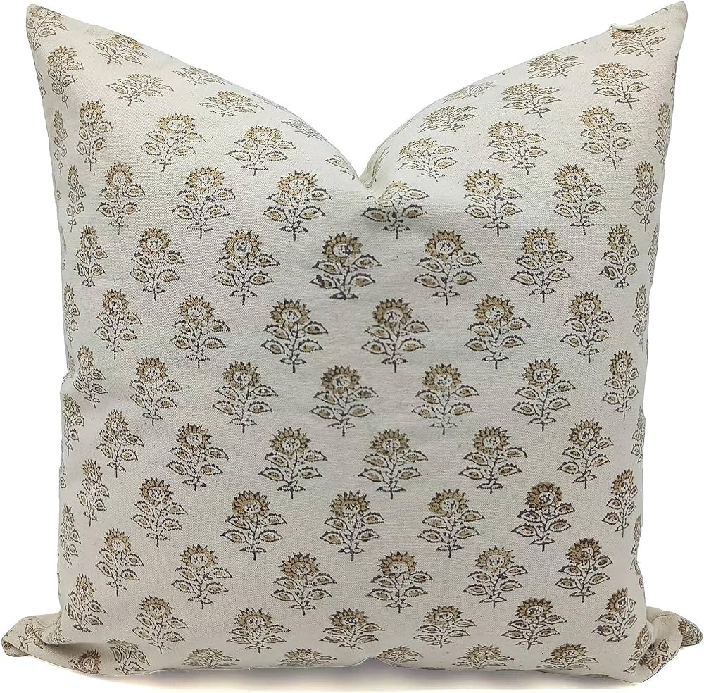 Thick Cotton Fabric Handmade Floral Boho Print 14x14 Inch Pillowcase Cushion Cover with Invisible... | Amazon (US)