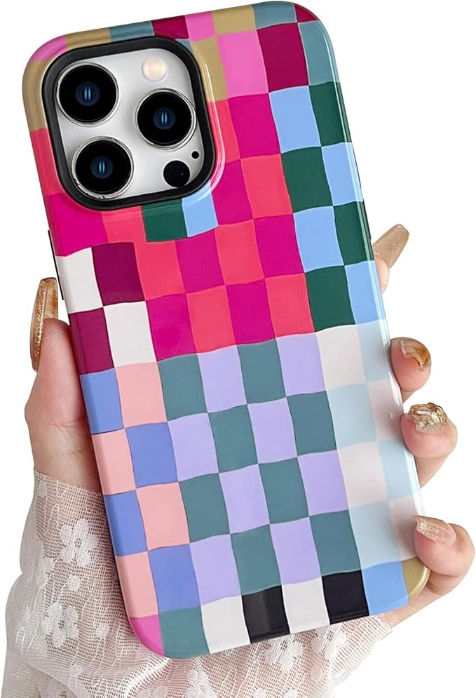 Compatible with iPhone 15 Case,Cute Simple Colorful Checkered Case with Shockproof Slim Soft TPU ... | Amazon (US)