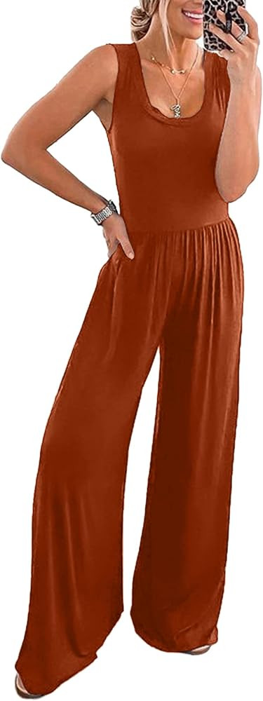 PRETTYGARDEN Women’s Summer Sleeveless Tank Jumpsuits High Waist Low Cut Casual Scoop Neck Fit ... | Amazon (US)