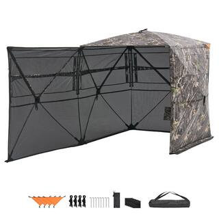 Hunting Blind, 2-3 Person See-Through Ground Blind with Carrying Bag, 360° Camouflage Tent with Silent Door & Window | The Home Depot