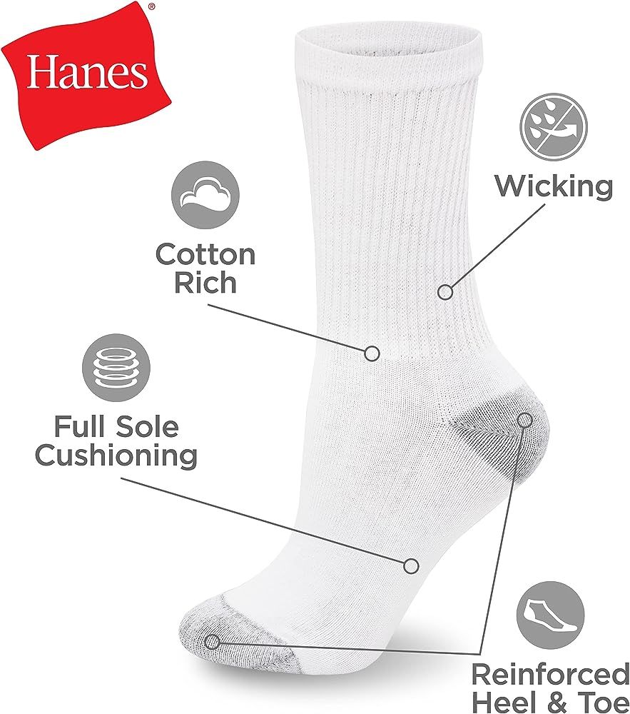 Hanes Women's Value, Crew Soft Moisture-Wicking Socks, Available in 10 and 14-Packs | Amazon (US)