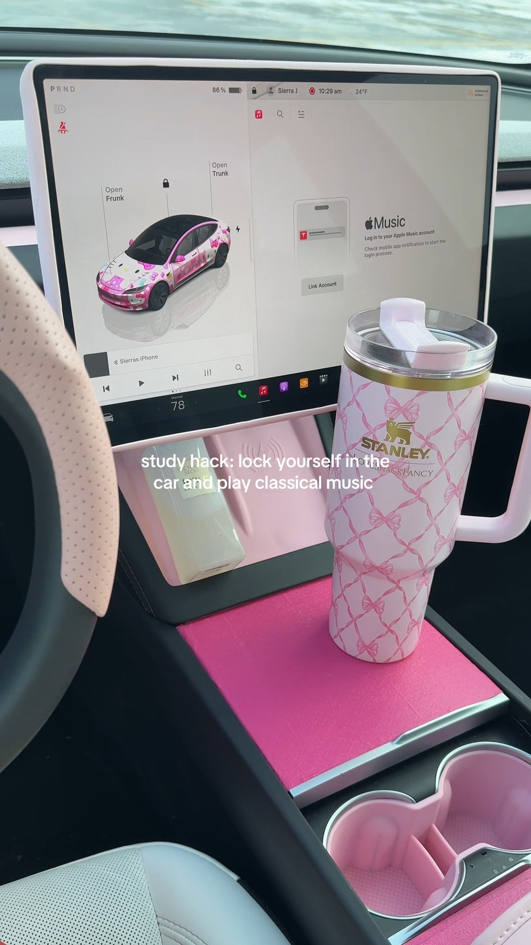 Pink tesla car interior accessories 

#LTKspring #LTKdayinmylife #LTKTravel