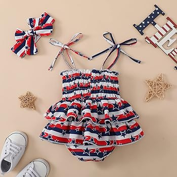 Noubeau Toddler Baby Girl 4th of July Dresses Independence Day Outfit Kid American Flag Stars Str... | Amazon (US)