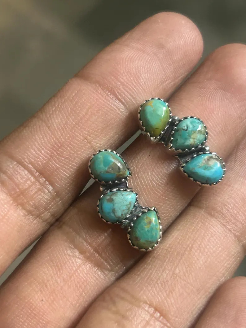 Genuine Turquoise Studs - 925 Sterling Silver Studs - Turquoise Statement Studs - Long Statement ... | Etsy (Global)