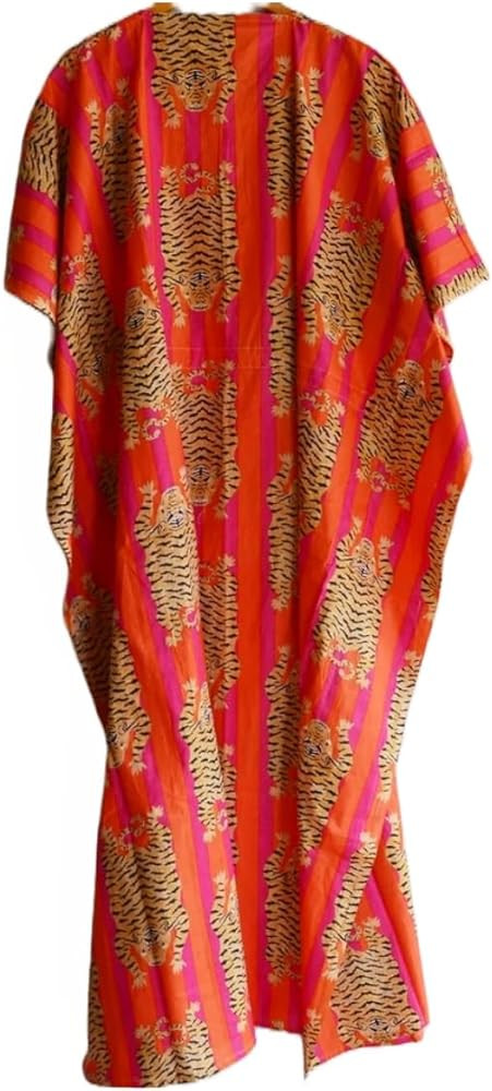 INDACORIFY Tiger Print Kaftan Dress 100% Cotton Printed Long Caftan Maxi Gown Summer Tunic Cotton... | Amazon (US)