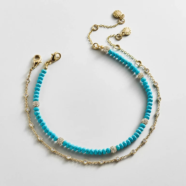 Irina Semi-Precious Anklet Set - Gold/Turquoise | BaubleBar