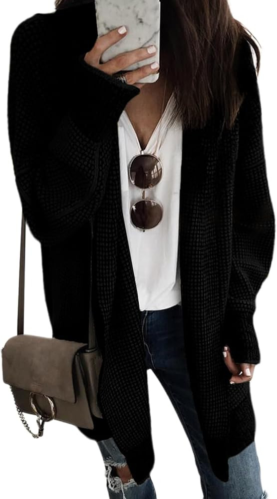 Sidefeel Womens 2025 Fall Outfits Long Sleeve Open Front Cardigan Sweaters Oversized Checkered Ch... | Amazon (US)