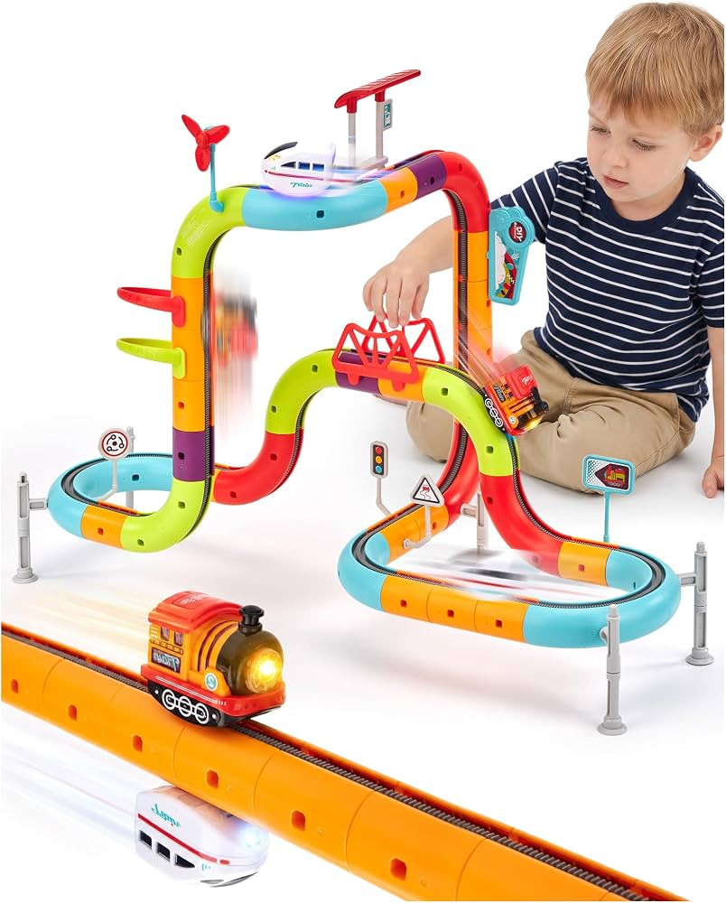 hahaland Electric Train Set for Kids Ages 4-8, Flexible Race Track - 64PCs | Amazon (US)