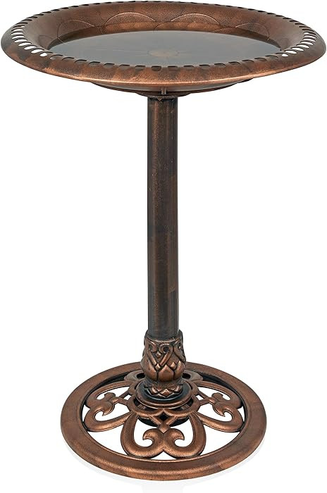Alpine Corporation | 28" Bronze Outdoor Pedestal Birdbath with Scrollwork Base and Ground Stakes ... | Amazon (US)