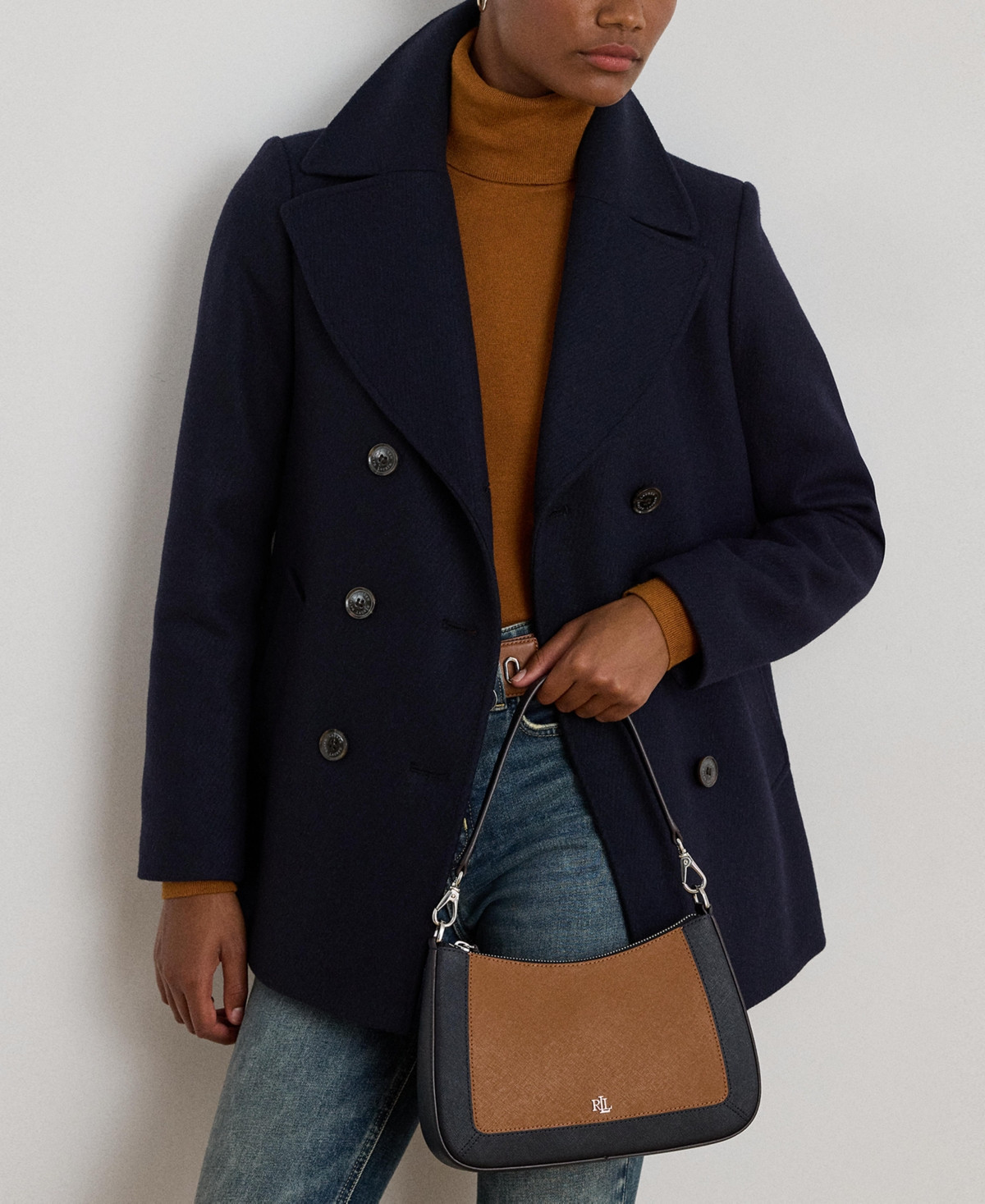 Lauren Ralph Lauren Two-Tone Leather Small Danni Bag - Lauren Tan/lauren Navy | Macy's