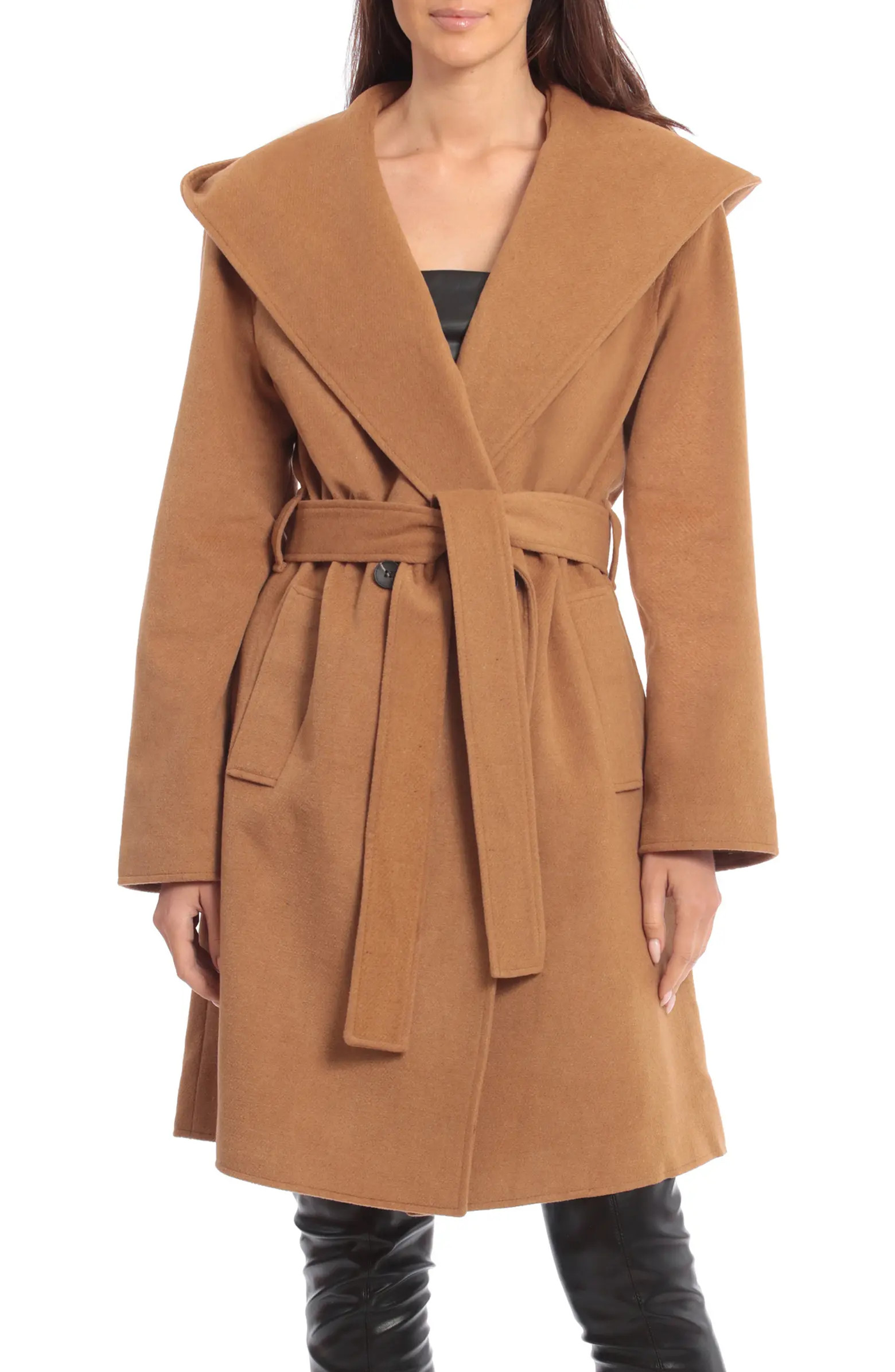 Avec Les Filles Belted Hooded Twill Wrap Coat | Nordstrom | Nordstrom