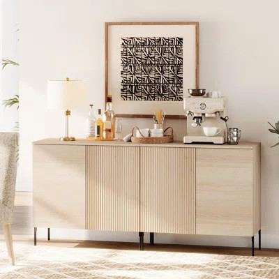 63" Wooden 4 Doors Sideboard With Reeded Design, 2-In-1 Modern Credenza Storage Cabinet For Kitchen, Dining Room | Wayfair North America