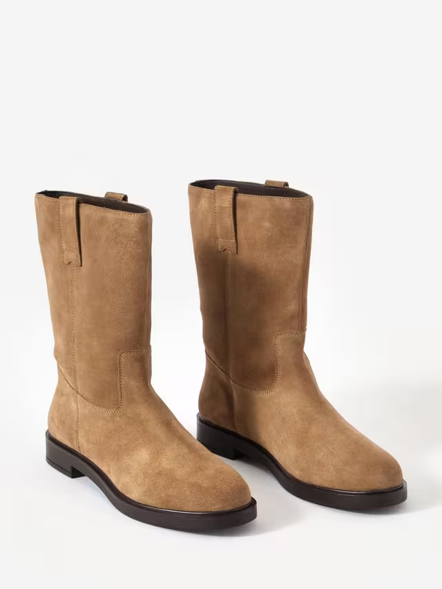 Mint Velvet Pull On Suede Calf Boots, Natural | John Lewis (UK)