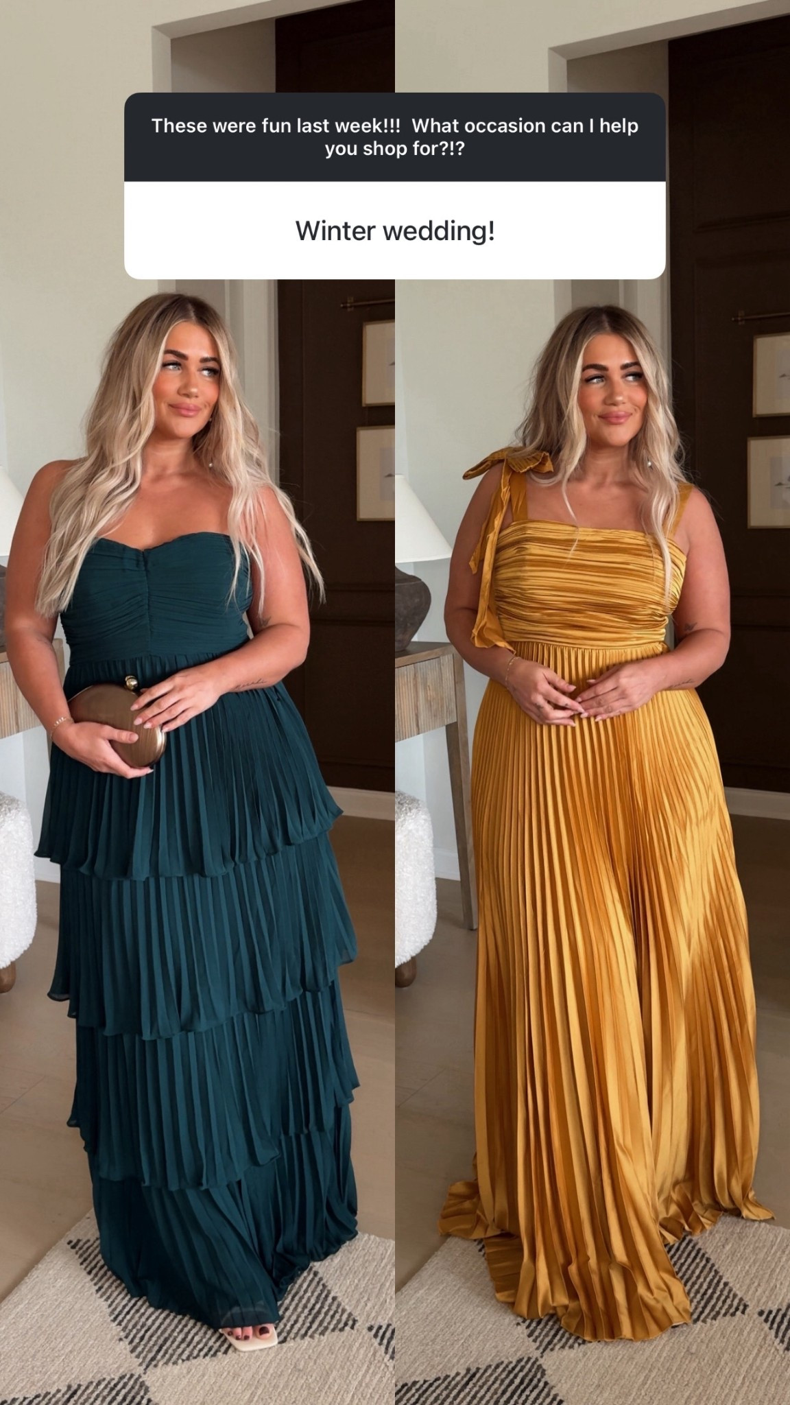 Lots of you are shopping for a winter wedding guest dress!!! They restocked the green one and added some new colors of the gold one✨ 

#LTKSaleAlert #LTKWedding #LTKMidsize