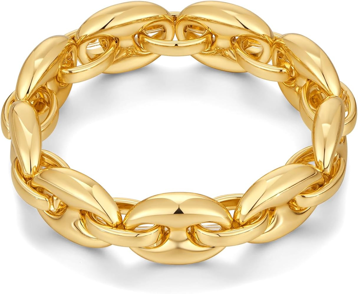 Chunky Stretch Bangles Bracelets for Women Trendy Wide Elastic Gold Bracelet Flexible Link Chain ... | Amazon (US)