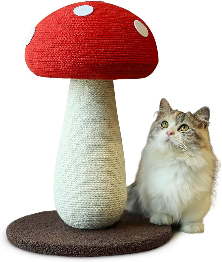 Cat Scratching Post Full Sisal Wrap Cat Tree Cute Mushroom Cat Tower Scratcher for Indoor Cats 19... | Amazon (US)