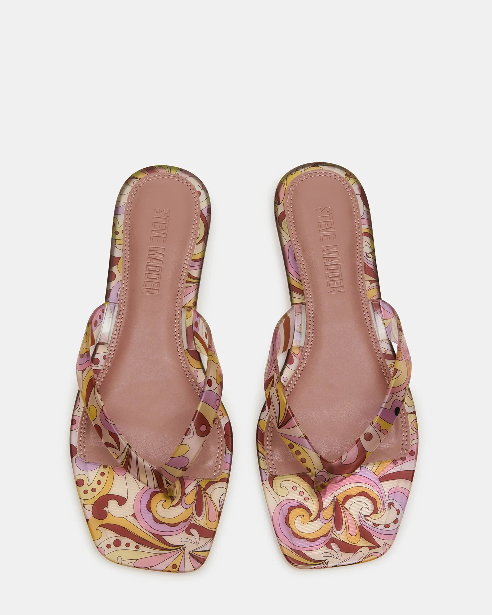 TRELLA Jelly Pink Print Square-Toe Thong Women's Sandal | Steve Madden (US)