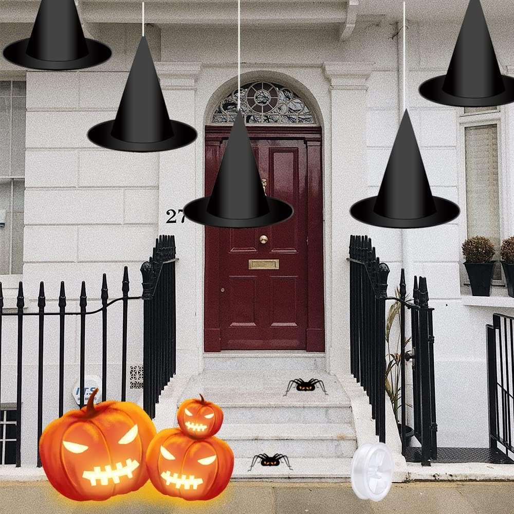 AWEELON 12pcs Halloween Witch Hat Black Hanging Witch Hats Bulk with 100 Yards Hanging Rope for H... | Amazon (CA)