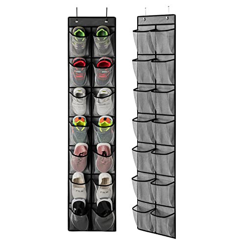 KEEPJOY Over the Door Shoe Organizer, Hanging Shoe Organizer with 4 Hooks,Door Shoe Holder with 14 Mesh Deep Pockets Closet Door Shoe Storage Bag (Grey-2Pack) | Amazon (US)