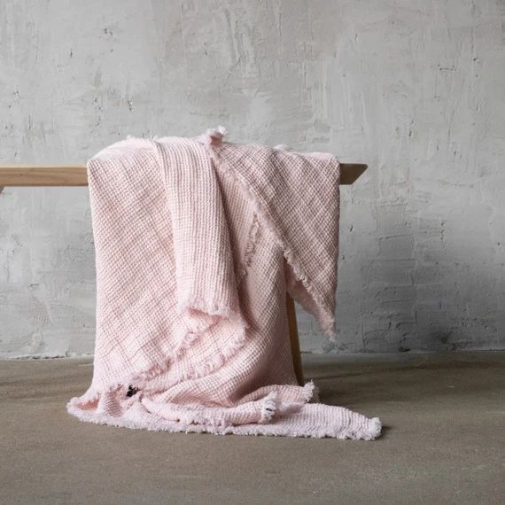 Waffle Linen Throw Blanket in Rosa Pink With Hand Made | Etsy | Etsy (US)