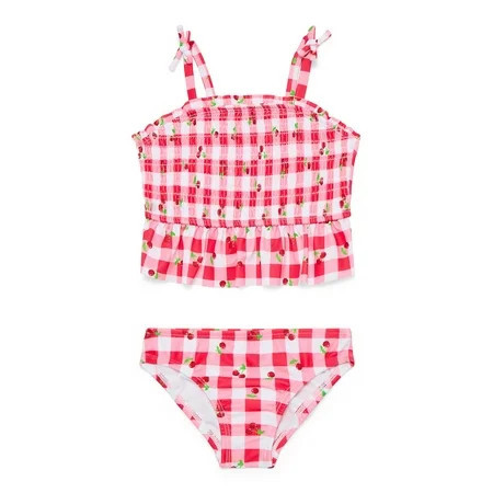 Wonder Nation Baby and Toddler Girl Ruffle Swim Cherry Plaid Tankini, 2-Piece, Sizes 12M-5T | Walmart (US)