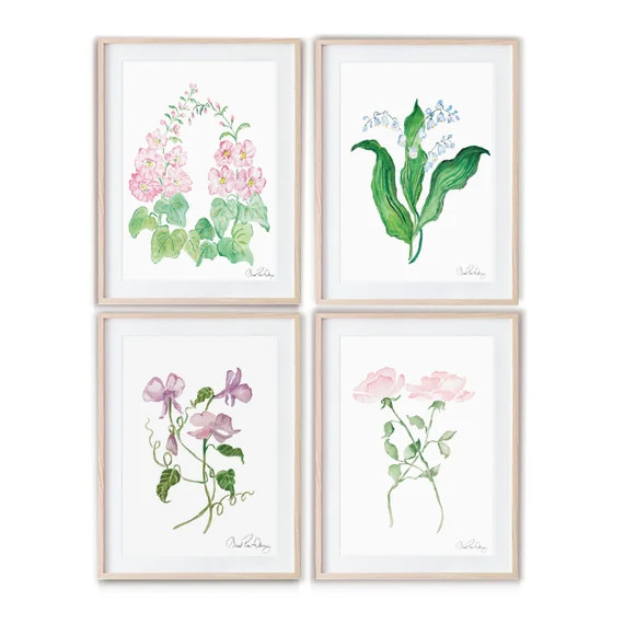 Botanical Wall art | Grandmillennial Wall Art | Modern Feminine Wall Art | Floral Wall art | Set ... | Etsy (US)