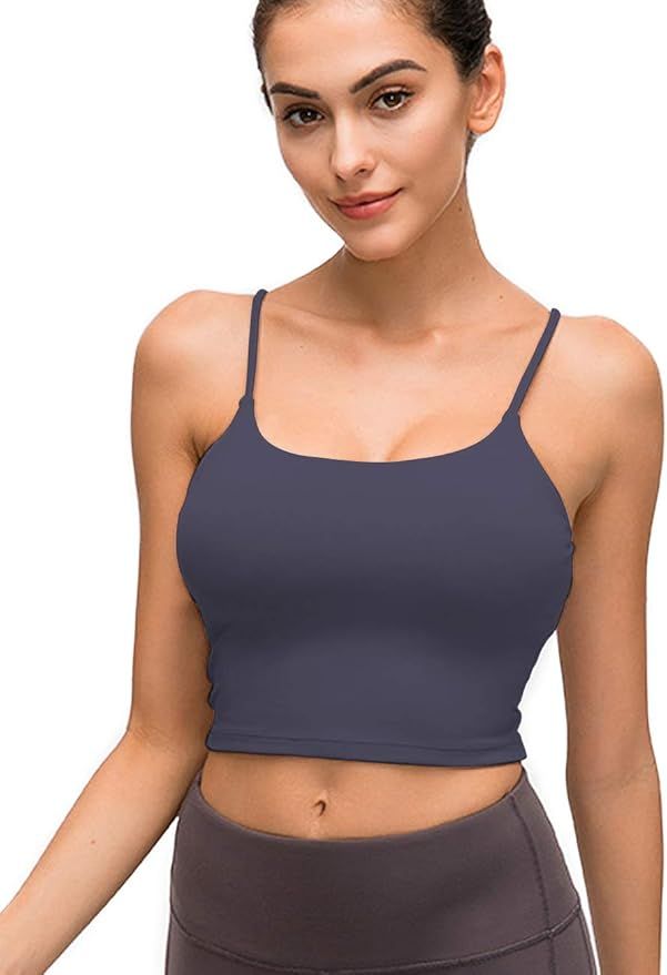 Longline Sports Bra Workout Crop Tank Tops for Women Strappy Padded Yoga Camisole High Impact | Amazon (US)