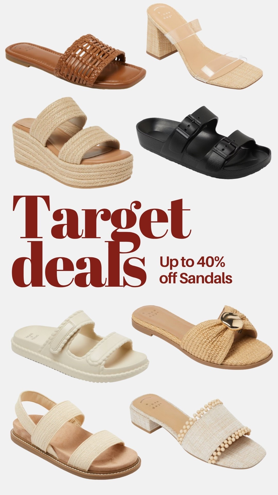 Target sandals are SO good this season 👏 up to 40% off and packed with the cutest neutral styles! From comfy everyday slides to elevated woven and platform options, these are perfect for spring + summer outfits

#LTKSaleAlert #LTKootd #LTKSeasonal
