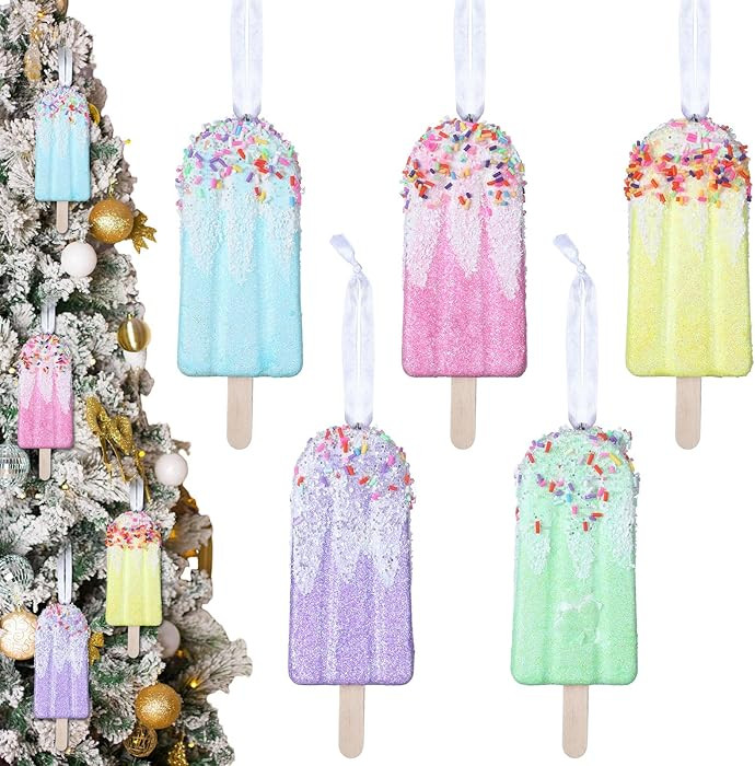 Bucherry 5 Pcs Christmas Ice Cream Ornaments Set - Hanging Candy Gift Macaron Dessert Foam Pendan... | Amazon (US)