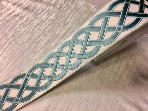 Cream & Spa Blue 3.75 Inch Woven Suede Embroidery Trim Tape | Etsy | Etsy (US)