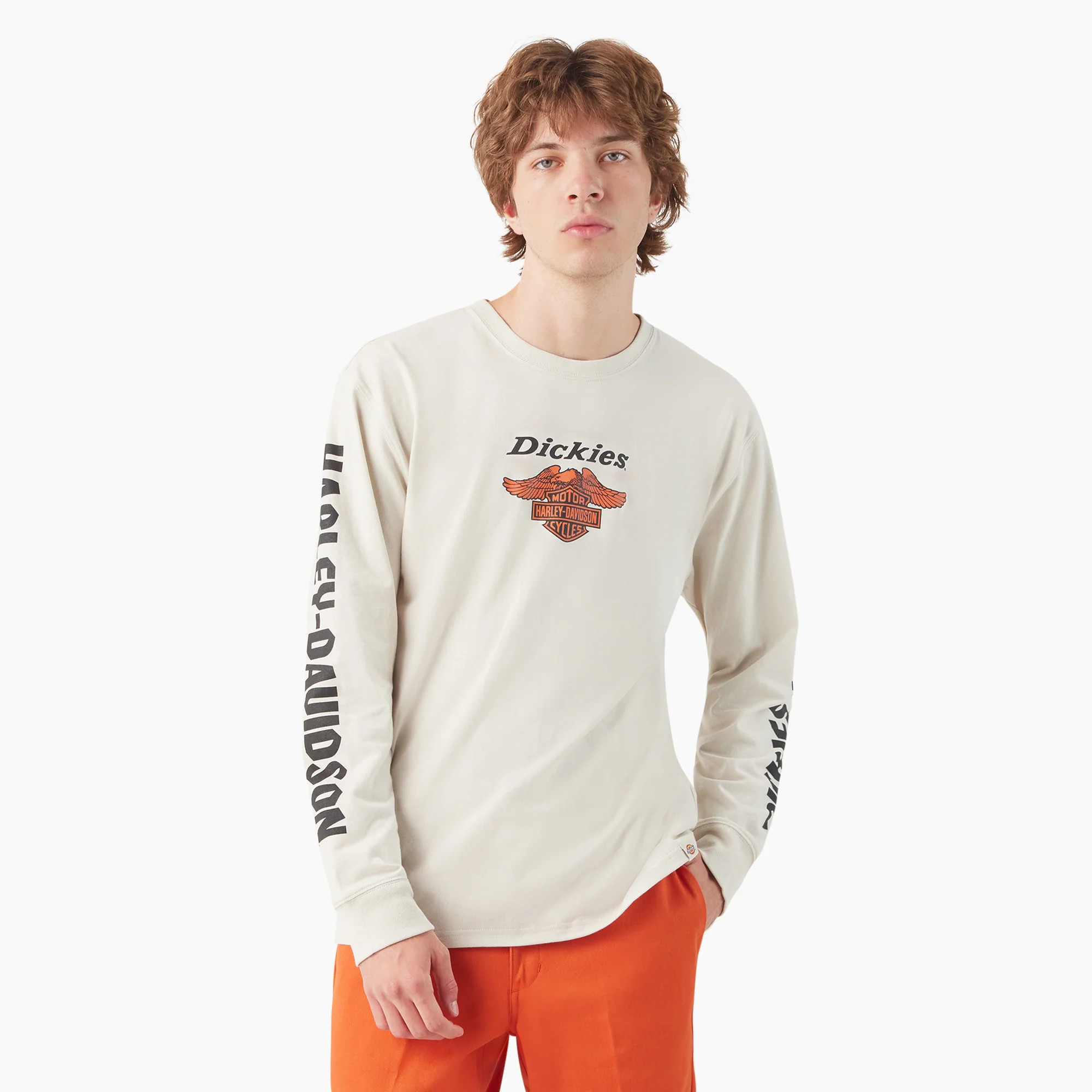 Dickies Men's x Harley-Davidson Heavyweight Long Sleeve Eagle Tee in Silver Birch size XS | Dickies
