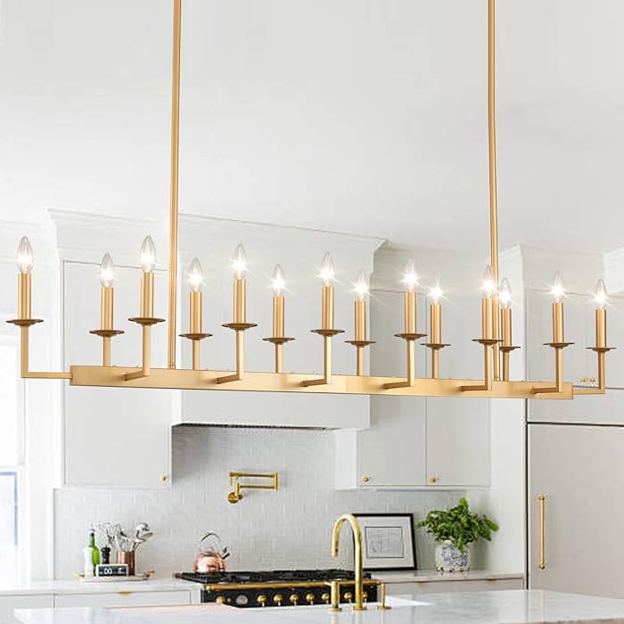 60-Inch Rustic Gold Linear Chandelier,Extra Long Candle Chandelier,Gold Light Fixture for Dining ... | Amazon (US)