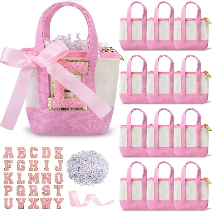 12 Pcs Teacher Appreciation Gift Bags DIY Mini Canvas Tote Bags with Alphabet Stickers Ribbon Raf... | Amazon (US)