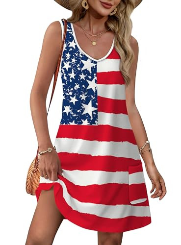 OFEEFAN Womens Summer Dresses 2026 V Neck Sleeveless Sundresses with Pockets Beach Vacation Cloth... | Amazon (US)