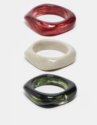 ASOS DESIGN pack of 3 resin bangles in burgundy and green | ASOS | ASOS (Global)