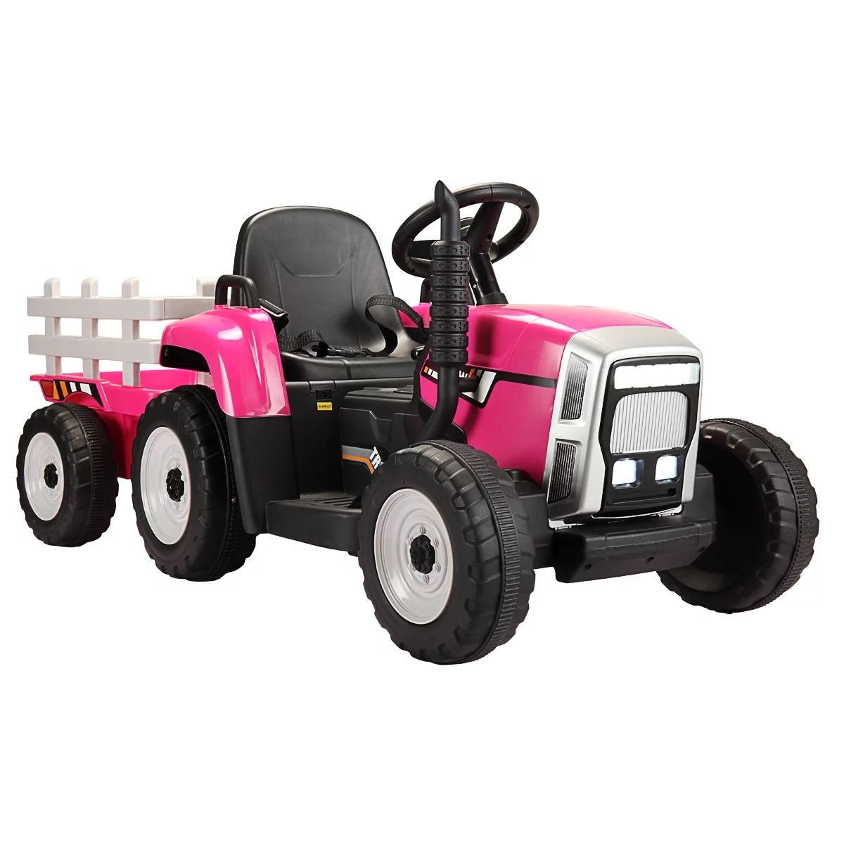Veryke 12V Kids Ride On Tractor with Detachable Trailer, Battery-Powered Toy Car for Girls - Pink | Walmart (US)