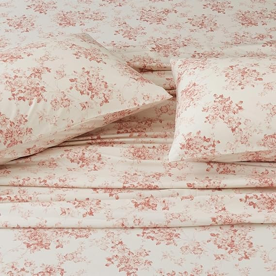 DAUAOTO 100% Cotton Bedding Printed Sheets Set for King Size Bed Up to 14" Deep Mattress, Toile R... | Amazon (US)